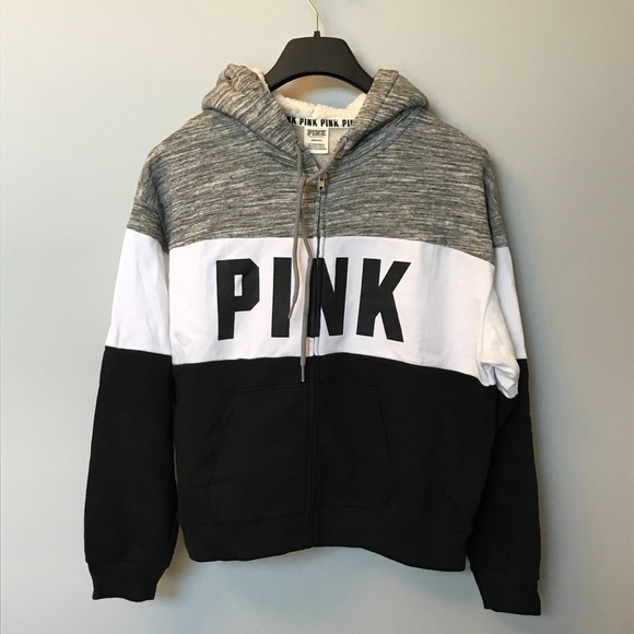 NEW VS PINK Sherpa Lined Hood Slouchy Full Zip - Picture 3 of 6
